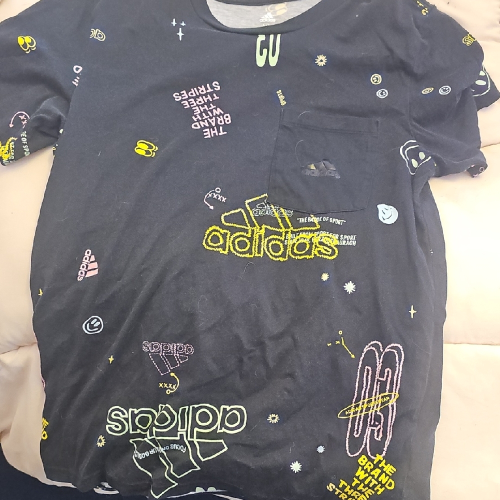Adidas Kids Black Tee with Neon Graphics